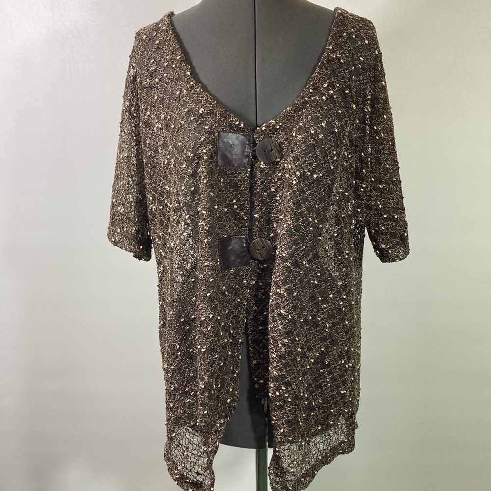 Toffee & Apple Top Two Large Buttons See Through Slub Mesh New WithTags